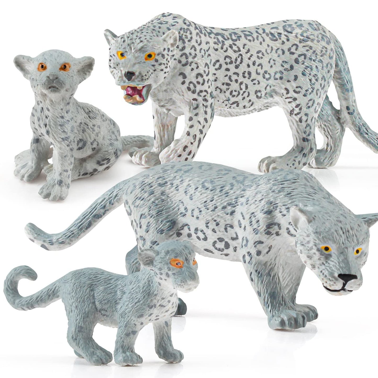 Wild Life Jungle Animal Model Figures Set 4 PCS Snow Leopard Family Forest Playset Birthday Party Favors Classrooms Gift Toys