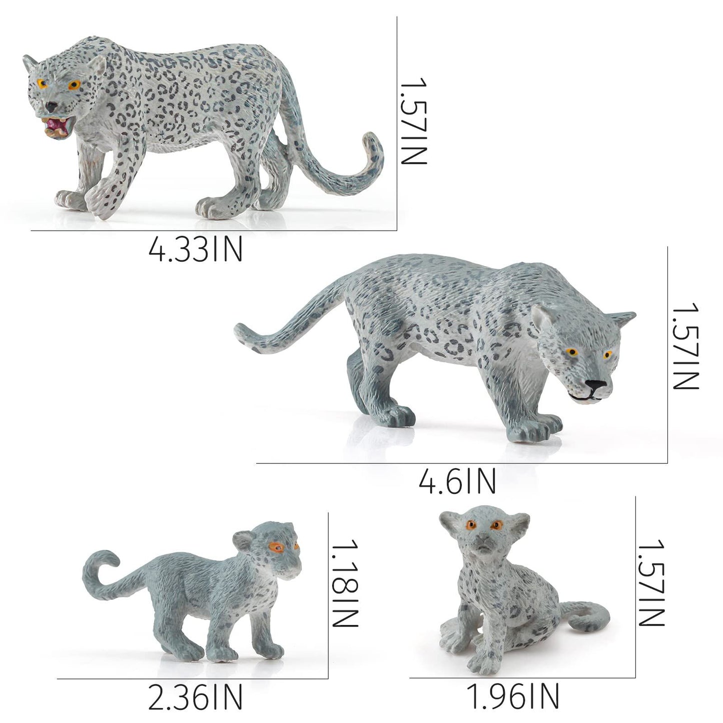Wild Life Jungle Animal Model Figures Set 4 PCS Snow Leopard Family Forest Playset Birthday Party Favors Classrooms Gift Toys
