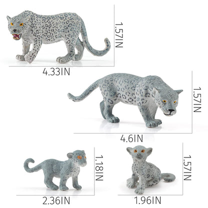 Wild Life Jungle Animal Model Figures Set 4 PCS Snow Leopard Family Forest Playset Birthday Party Favors Classrooms Gift Toys
