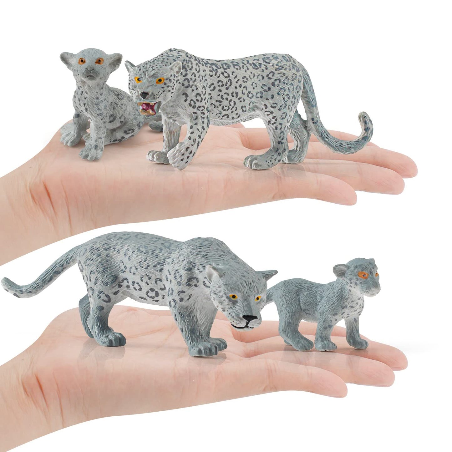 Wild Life Jungle Animal Model Figures Set 4 PCS Snow Leopard Family Forest Playset Birthday Party Favors Classrooms Gift Toys