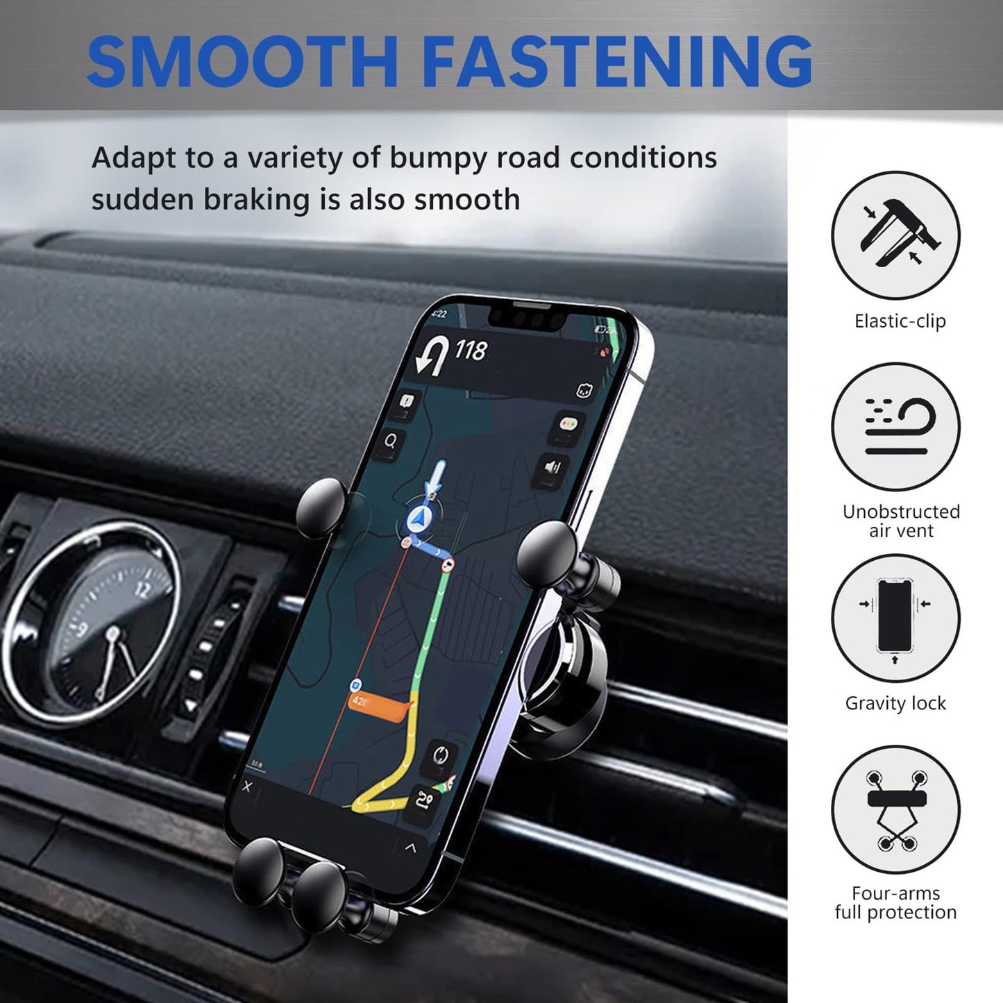Phone Holder Mount for Car, Adjustable Durable Gravity Phone Holder for Air Vent with Clip，Devices, Fit for Most Cars