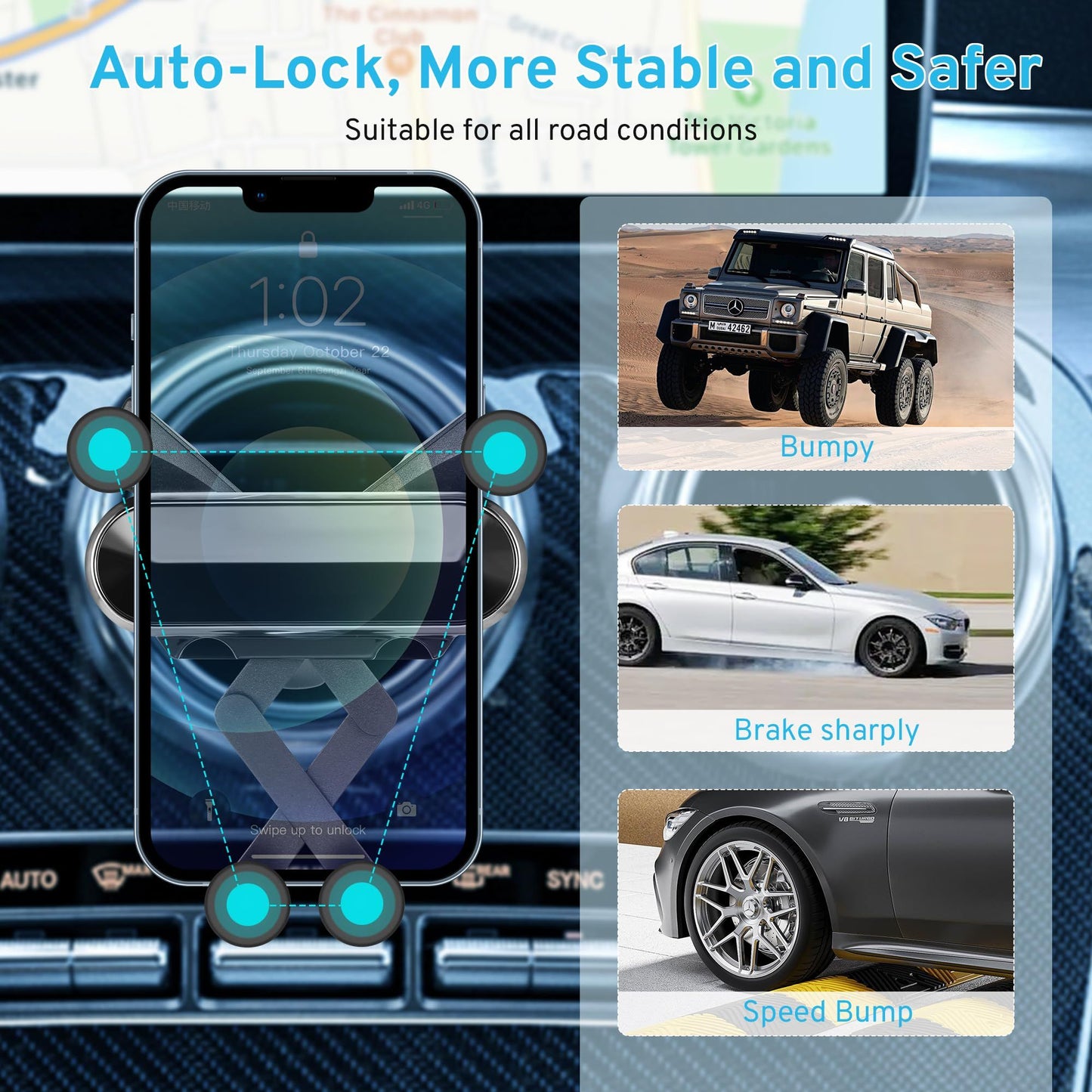 Phone Holder Mount for Car, Adjustable Durable Gravity Phone Holder for Air Vent with Clip，Devices, Fit for Most Cars