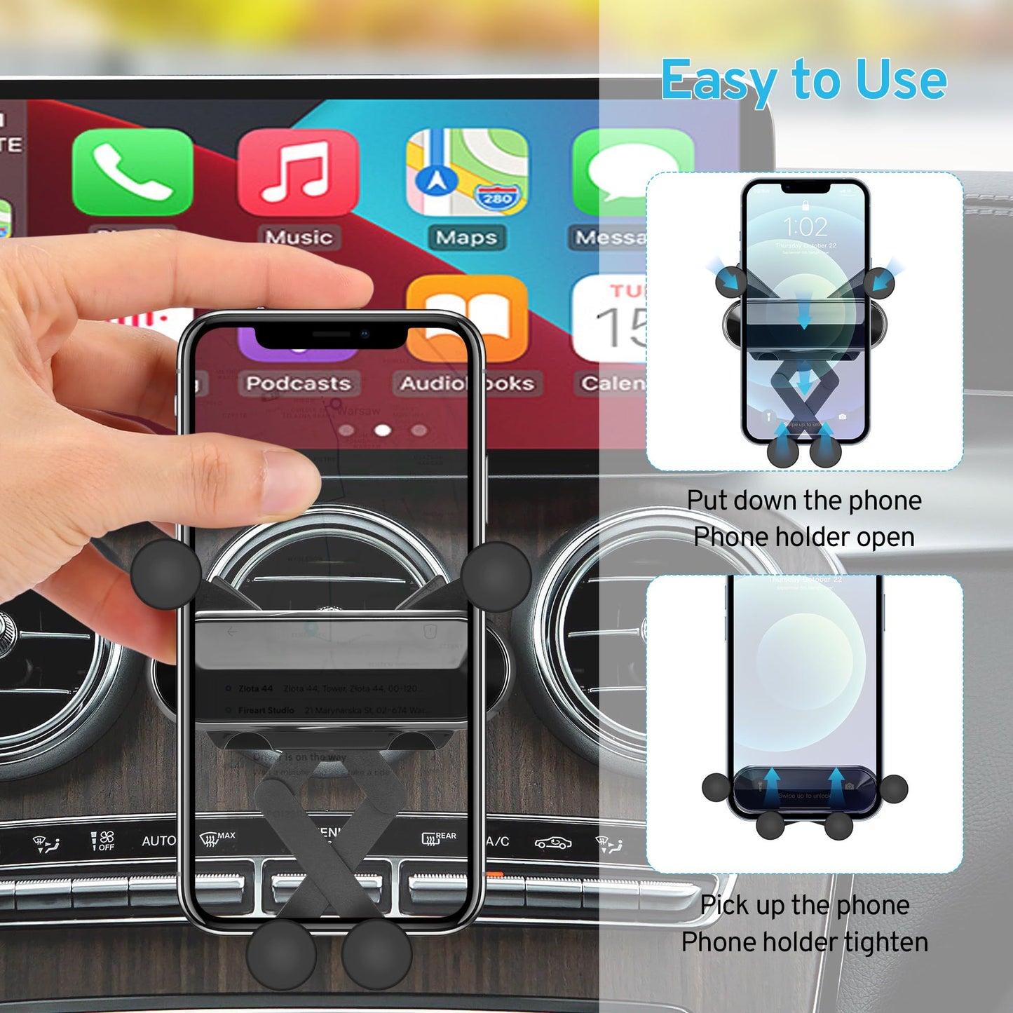 Phone Holder Mount for Car, Adjustable Durable Gravity Phone Holder for Air Vent with Clip，Devices, Fit for Most Cars