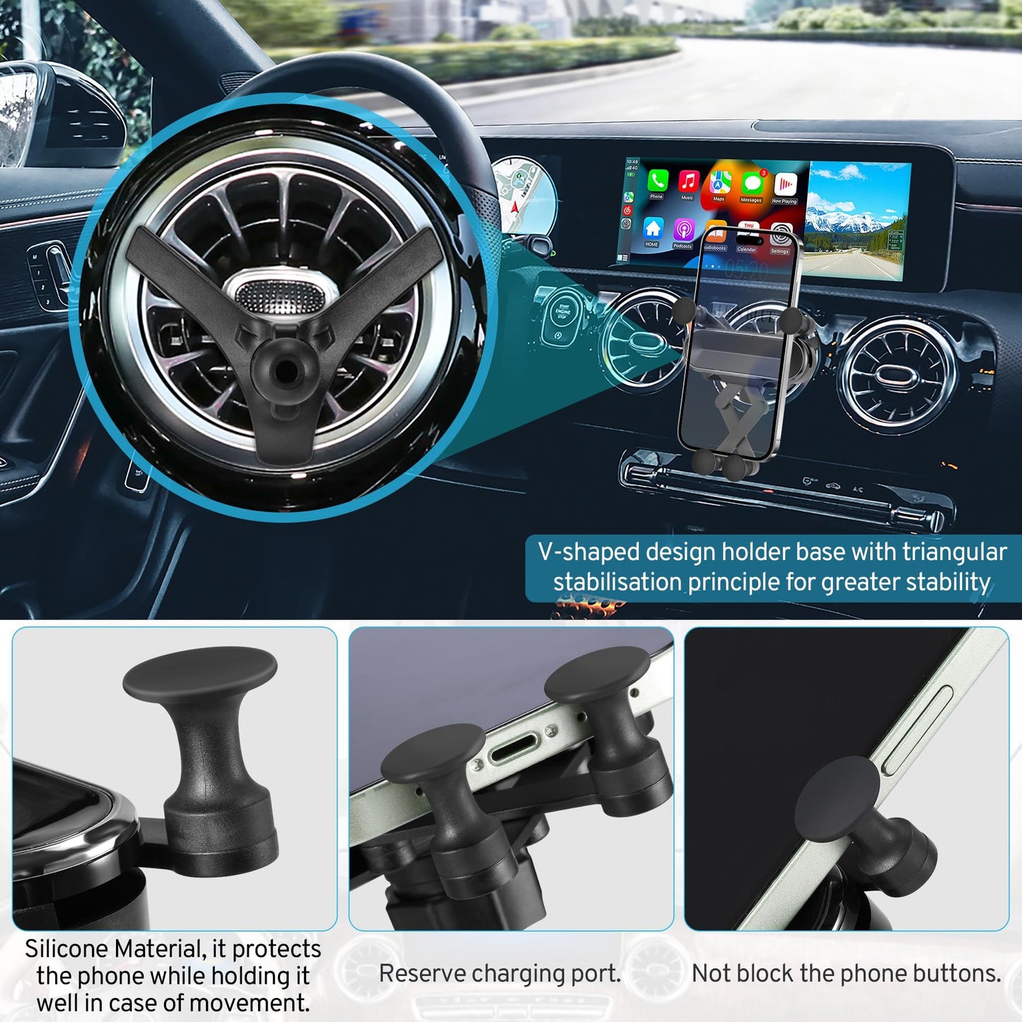 Phone Holder Mount for Car, Adjustable Durable Gravity Phone Holder for Air Vent with Clip，Devices, Fit for Most Cars