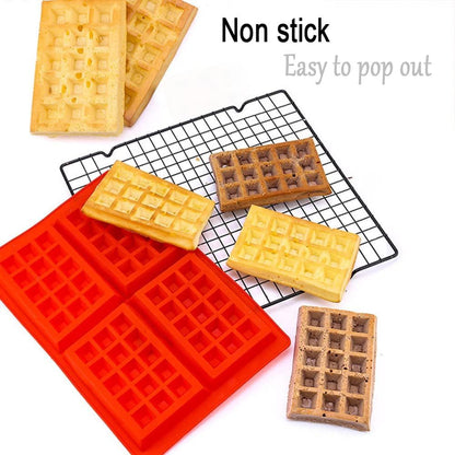 Silicone Waffle Mold for Baking, Non Stick, Dishwasher Safe, Cavity Waffle Silicone Mold Cake Chocolate Craft Candy Red