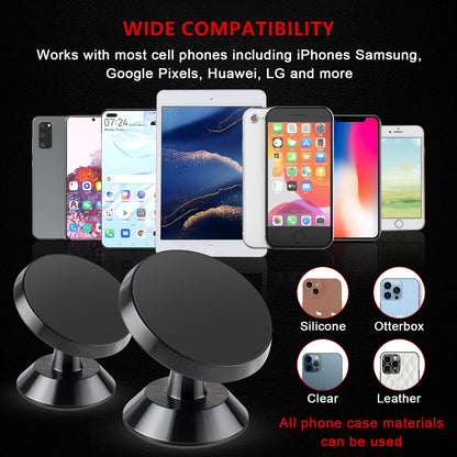 2 Pack Car Magnetic Phone Mount, Car Phone Holder for Dashboard, 360° Adjustable Magnet Cell Phone Mount Universal Dashboard Car