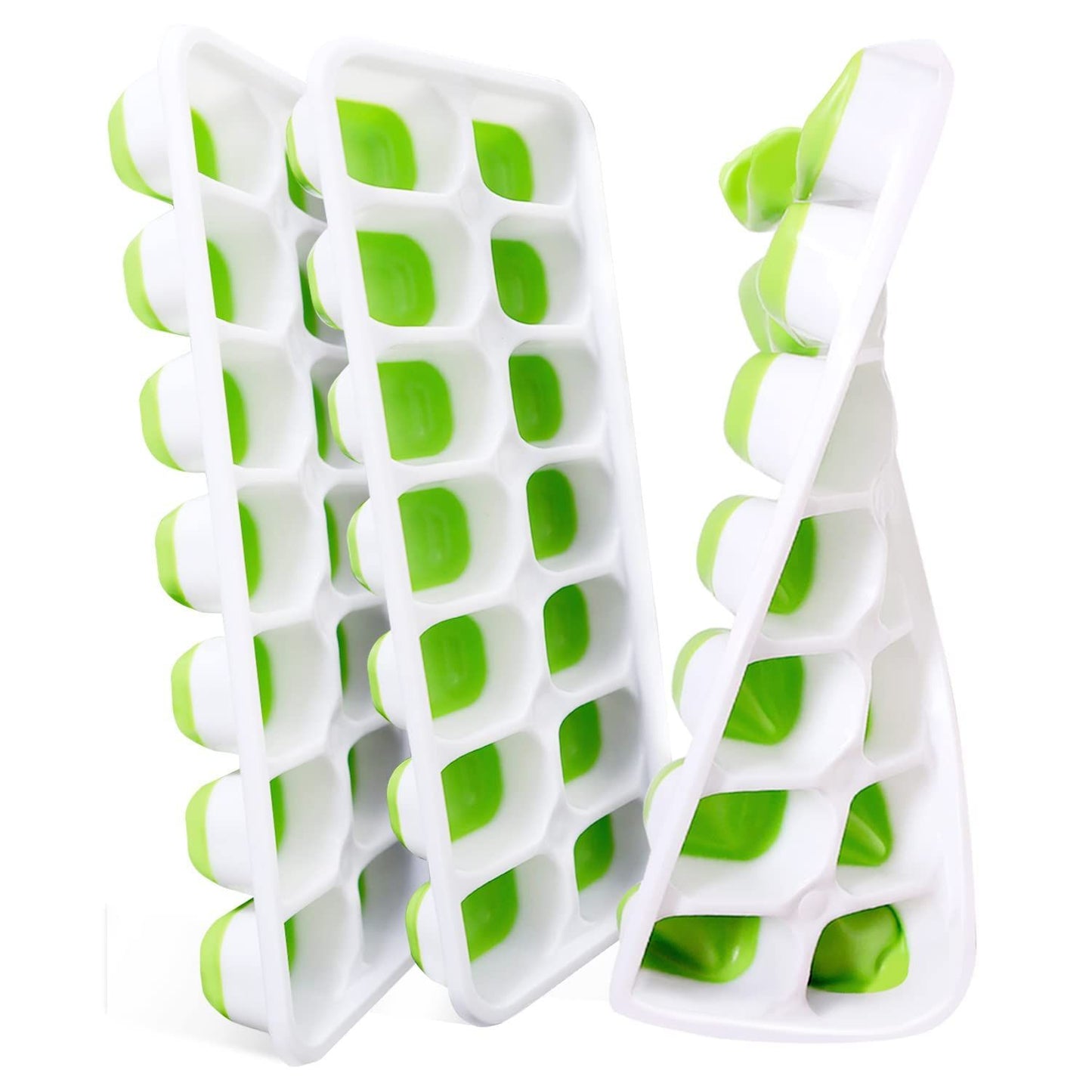 3 Pack, Reusable Silicone 14-Ice Cube Molds, Ice Tray with Spill-Resistant Removable Lid, for Whiskey and Cocktails (Green)