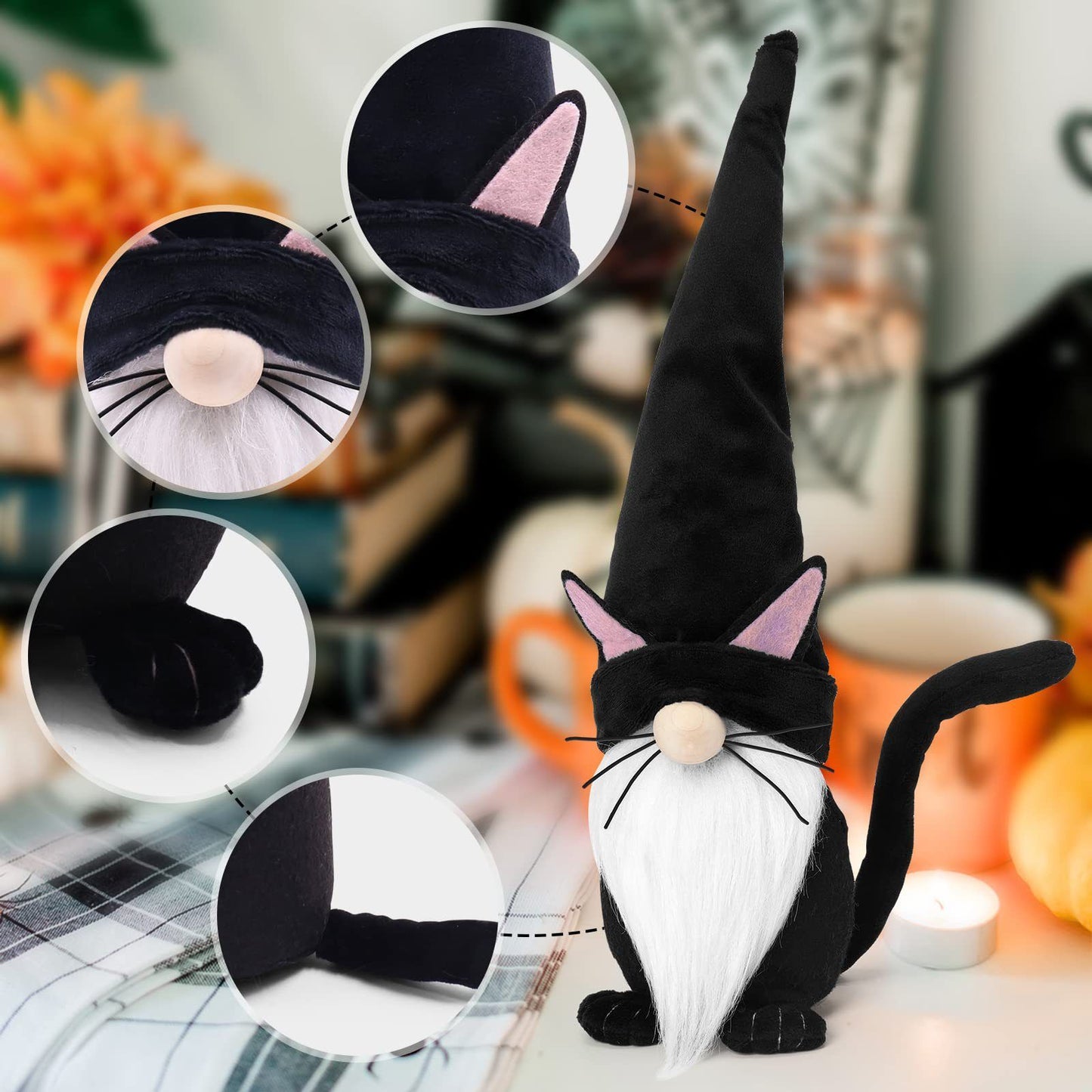 Halloween decorations, dwarf faceless dolls, cat figurines, decorations, Halloween party atmosphere props