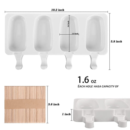 Popsicle Silicone Molds Set, 2 PCS Ice Cream Molds with 50 Wooden Sticks for Cake Pop, Ice Pop, Cakesicles, (Standard Size/White)