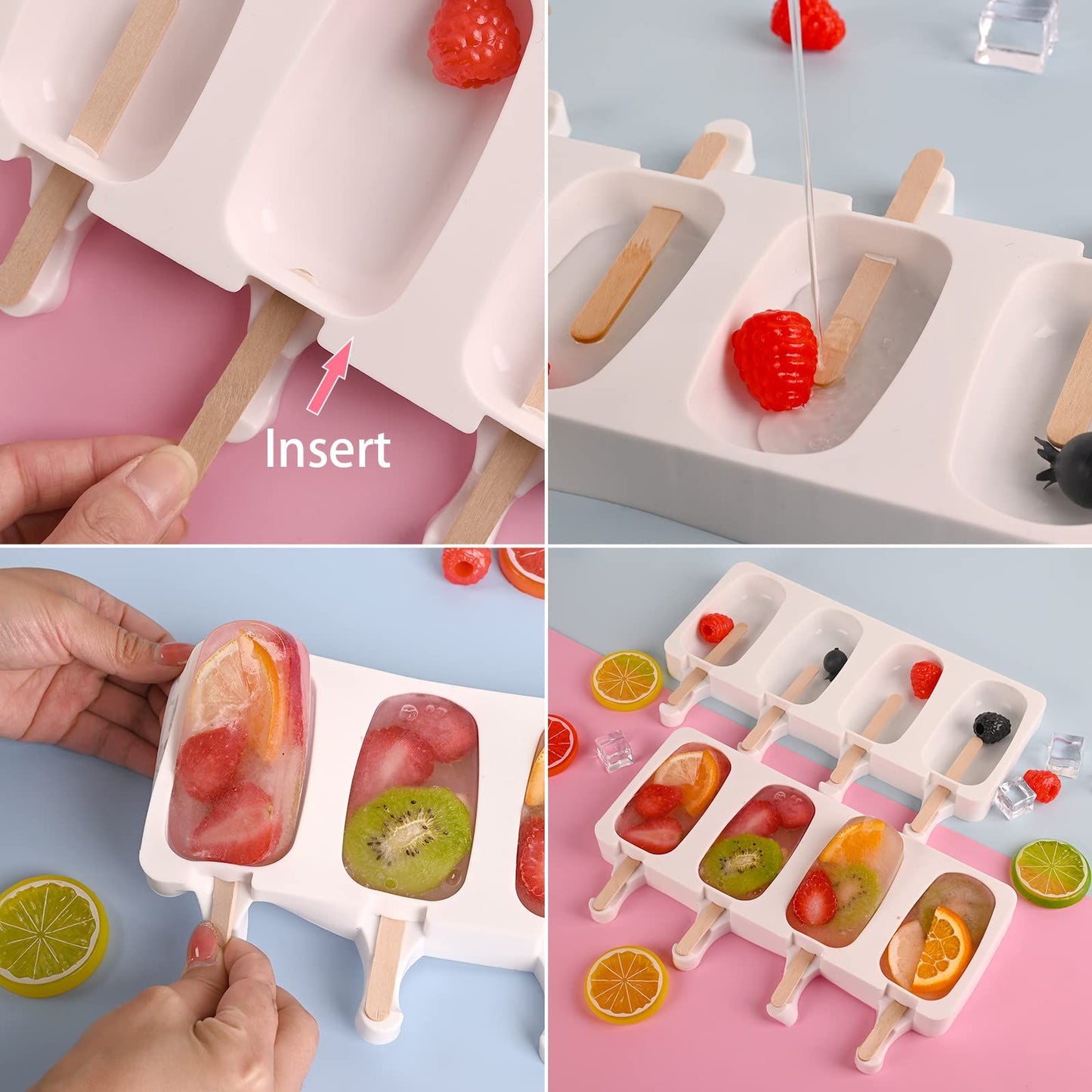 Popsicle Silicone Molds Set, 2 PCS Ice Cream Molds with 50 Wooden Sticks for Cake Pop, Ice Pop, Cakesicles, (Standard Size/White)