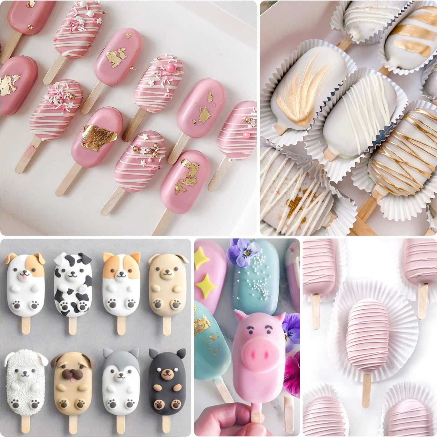 Popsicle Silicone Molds Set, 2 PCS Ice Cream Molds with 50 Wooden Sticks for Cake Pop, Ice Pop, Cakesicles, (Standard Size/White)