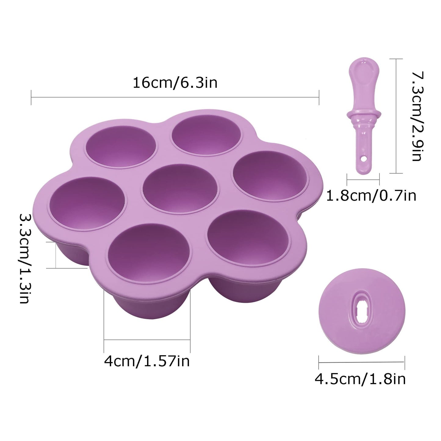 Silicone Popsicle Molds 7-cavity DIY Ice Pop Mold with Colorful Sticks For egg biting ice cream molds baby food storage (Purple)