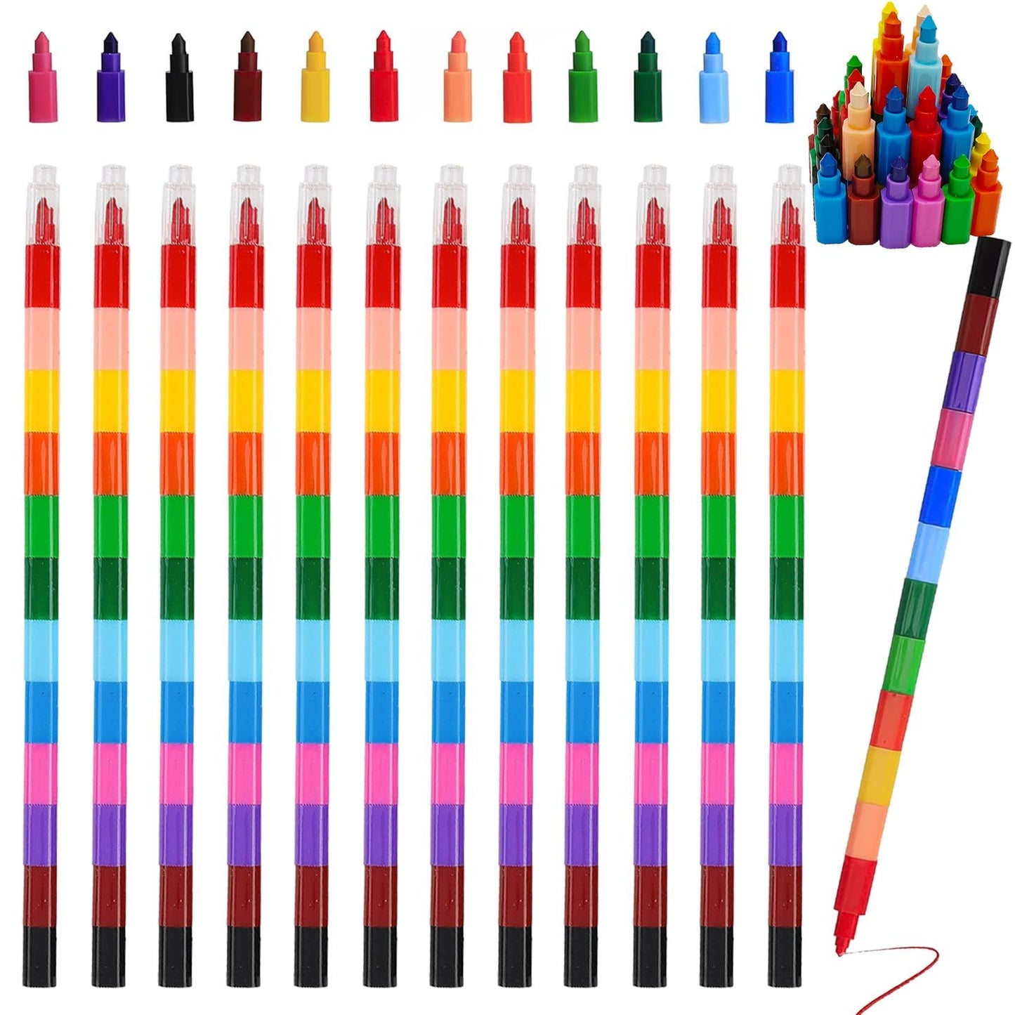 12 Pieces Stacking Crayons Buildable Crayons,DIY Rainbow Pencils Stackable Crayons for Kids,Stackable Buildable 12 Colors