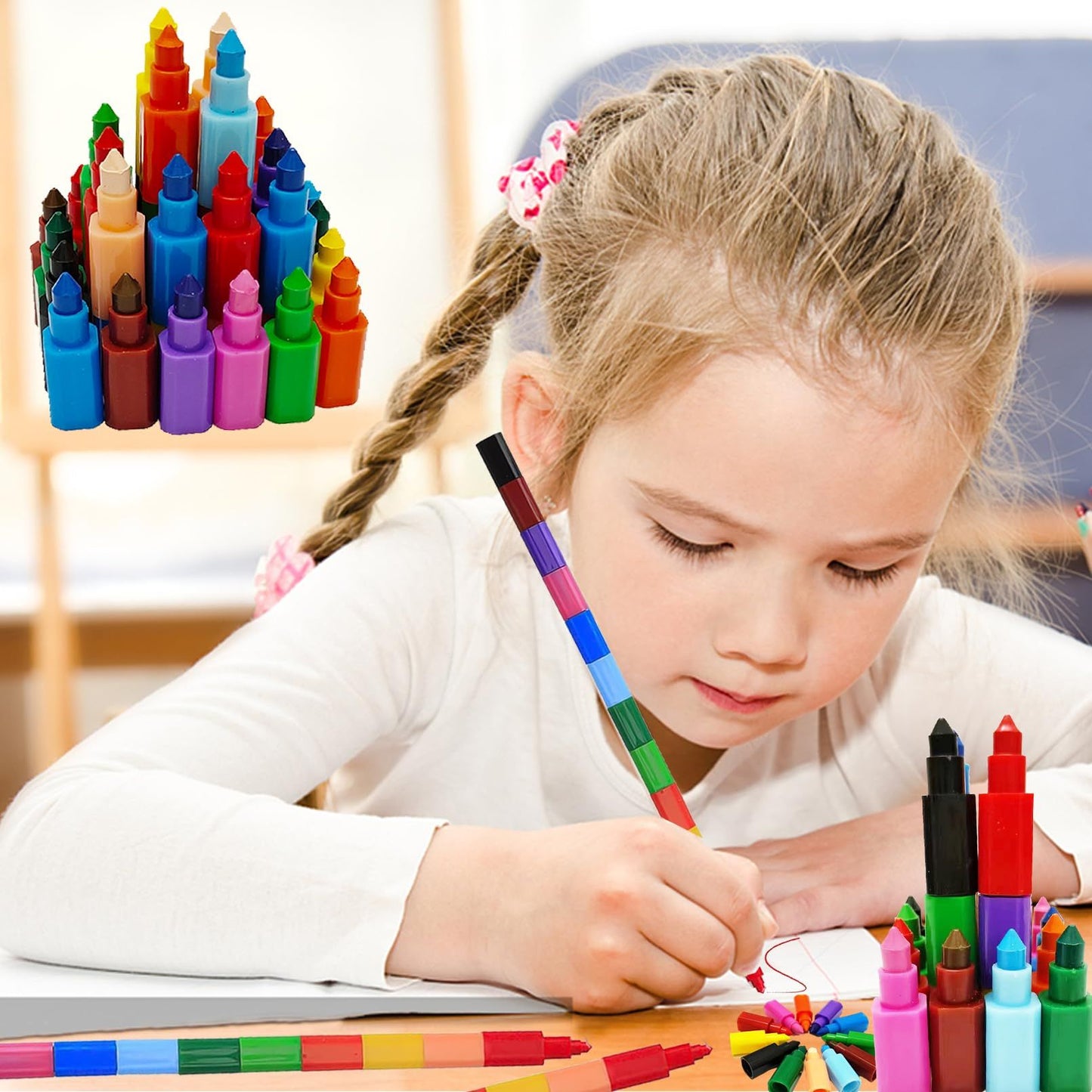 12 Pieces Stacking Crayons Buildable Crayons,DIY Rainbow Pencils Stackable Crayons for Kids,Stackable Buildable 12 Colors