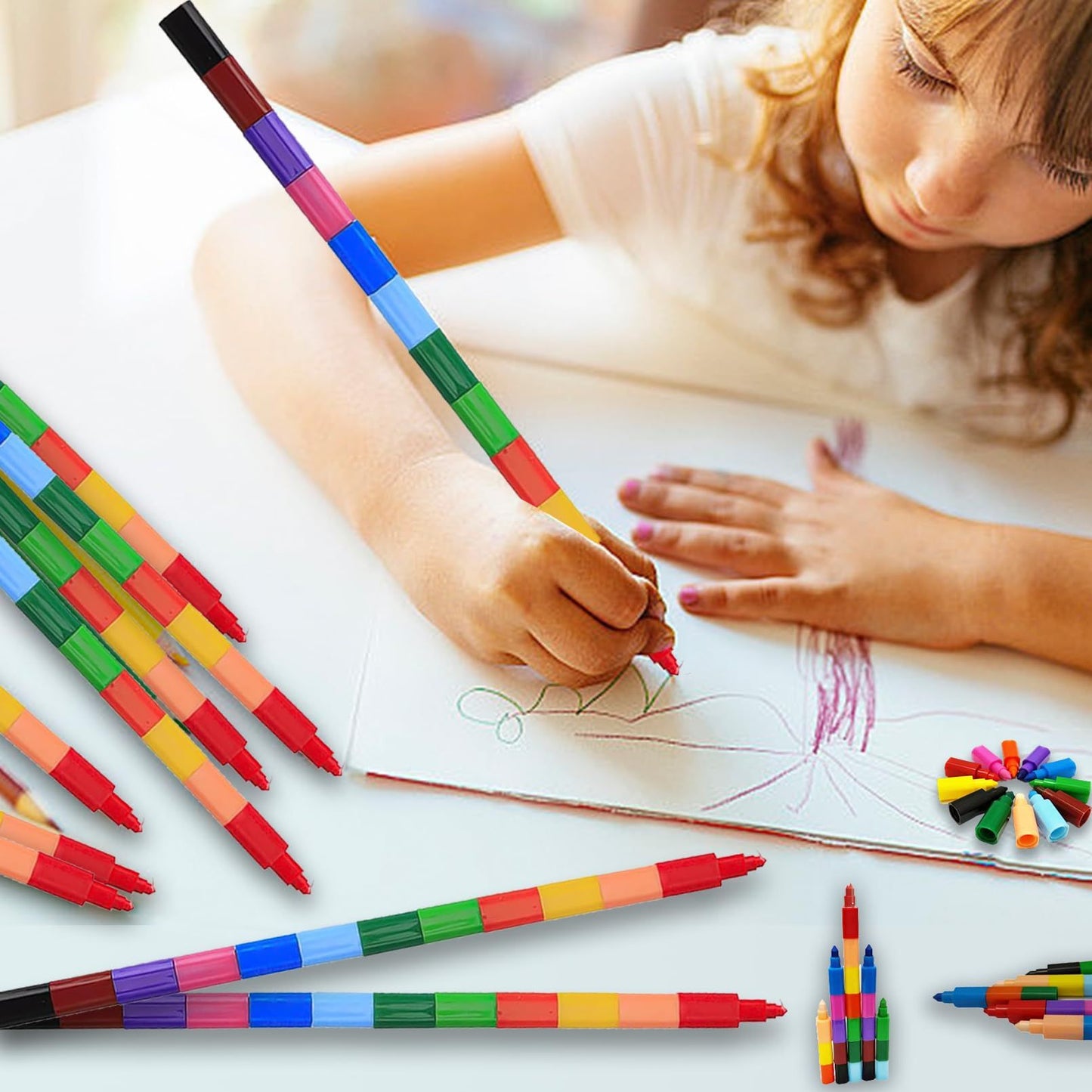 12 Pieces Stacking Crayons Buildable Crayons,DIY Rainbow Pencils Stackable Crayons for Kids,Stackable Buildable 12 Colors