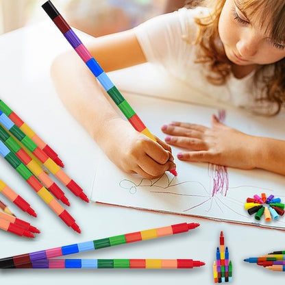 12 Pieces Stacking Crayons Buildable Crayons,DIY Rainbow Pencils Stackable Crayons for Kids,Stackable Buildable 12 Colors