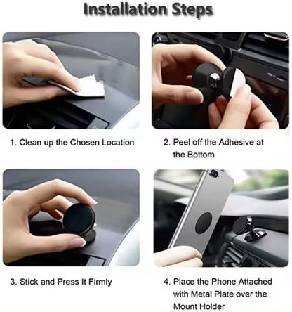 Magnetic Car Phone Holder - Strong Magnet, 360° Rotation, Dashboard/Dash Mount for All Phones Brands with Metal Plate, Blck
