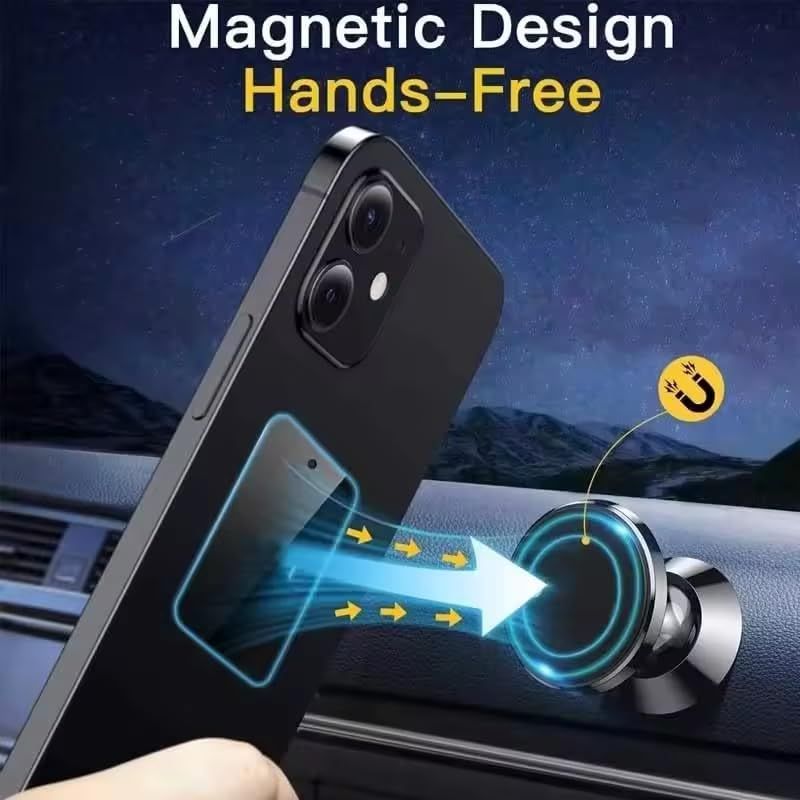Magnetic Car Phone Holder - Strong Magnet, 360° Rotation, Dashboard/Dash Mount for All Phones Brands with Metal Plate, Blck