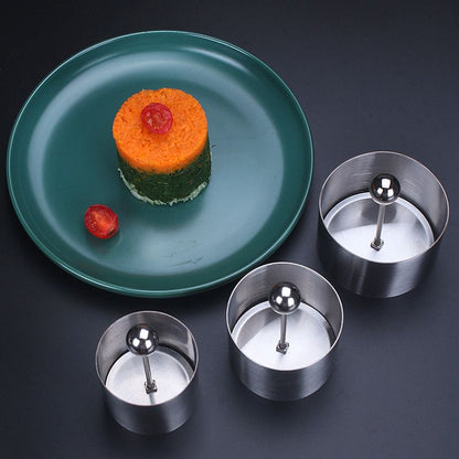 3 Set Sushi Making Mold Stainless Steel Round Pastry Ring Cake Forming Rings with Pusher Food Presentation Rings Tuna Mold