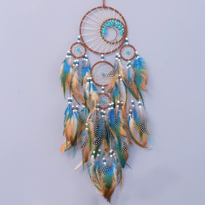 Blue Brown Feather Dream Catchers for Bedroom, Small Wall Hanging Dream Catchers for Kids Boys Girls Bedroom