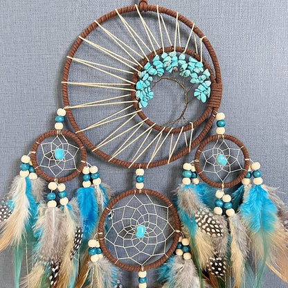 Blue Brown Feather Dream Catchers for Bedroom, Small Wall Hanging Dream Catchers for Kids Boys Girls Bedroom