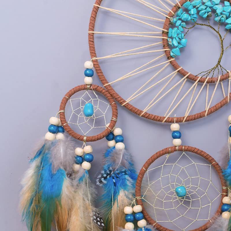 Blue Brown Feather Dream Catchers for Bedroom, Small Wall Hanging Dream Catchers for Kids Boys Girls Bedroom