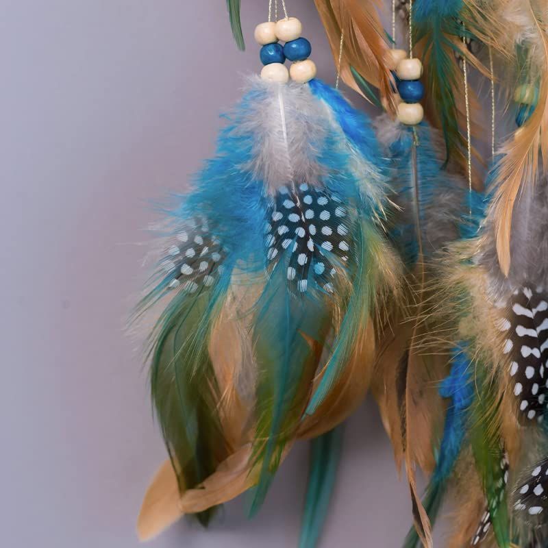 Blue Brown Feather Dream Catchers for Bedroom, Small Wall Hanging Dream Catchers for Kids Boys Girls Bedroom