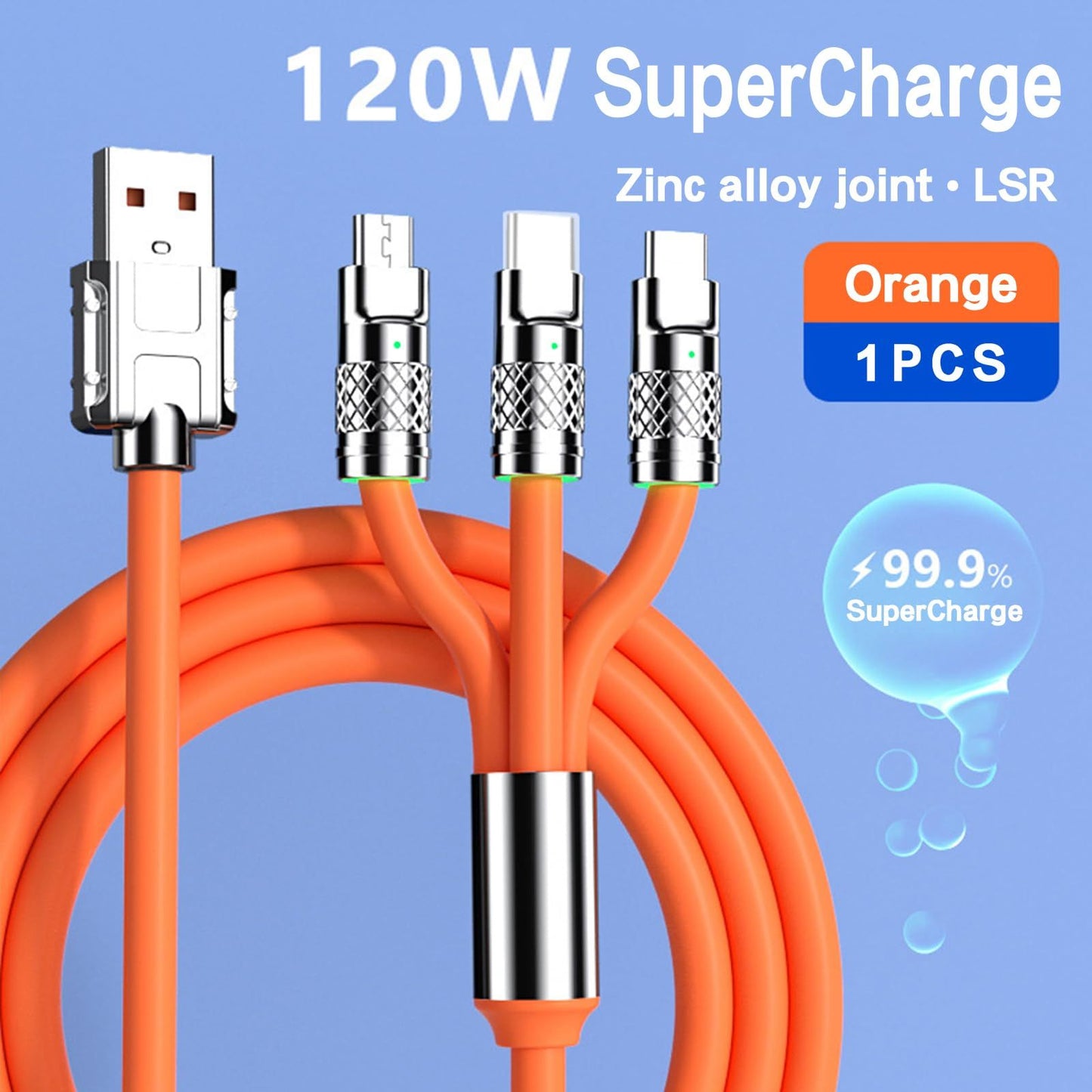 Multi Charging Cable 3-in-1 Charging Cable with Light USB Cable Suitable for Various Mobile Phones with Ports