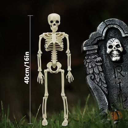 16" Halloween Skeleton 2pcs Full Body Posable Halloween Skeletons with Movable Joints Realistic Spooky Skeletons for Haunted House