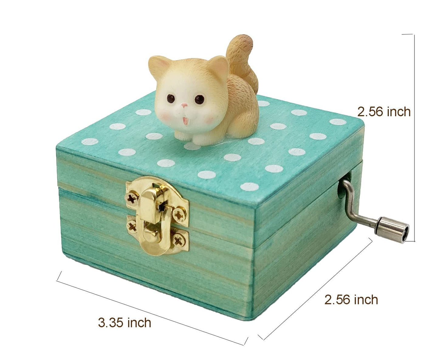 Gift Wrapped Mini Wooden Hand Crank Music Box with Lovely Cat (Tune: Castle in The Sky) (Brownish Yellow)