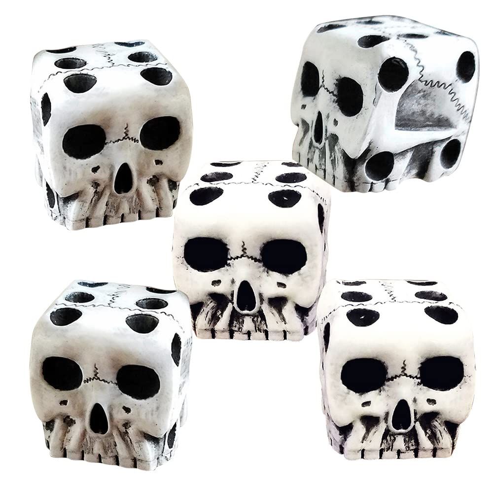5Pcs Halloween White Skeleton Dice Decorative Mini Skeleton Face Gaming Dice for Club Pub Halloween Party