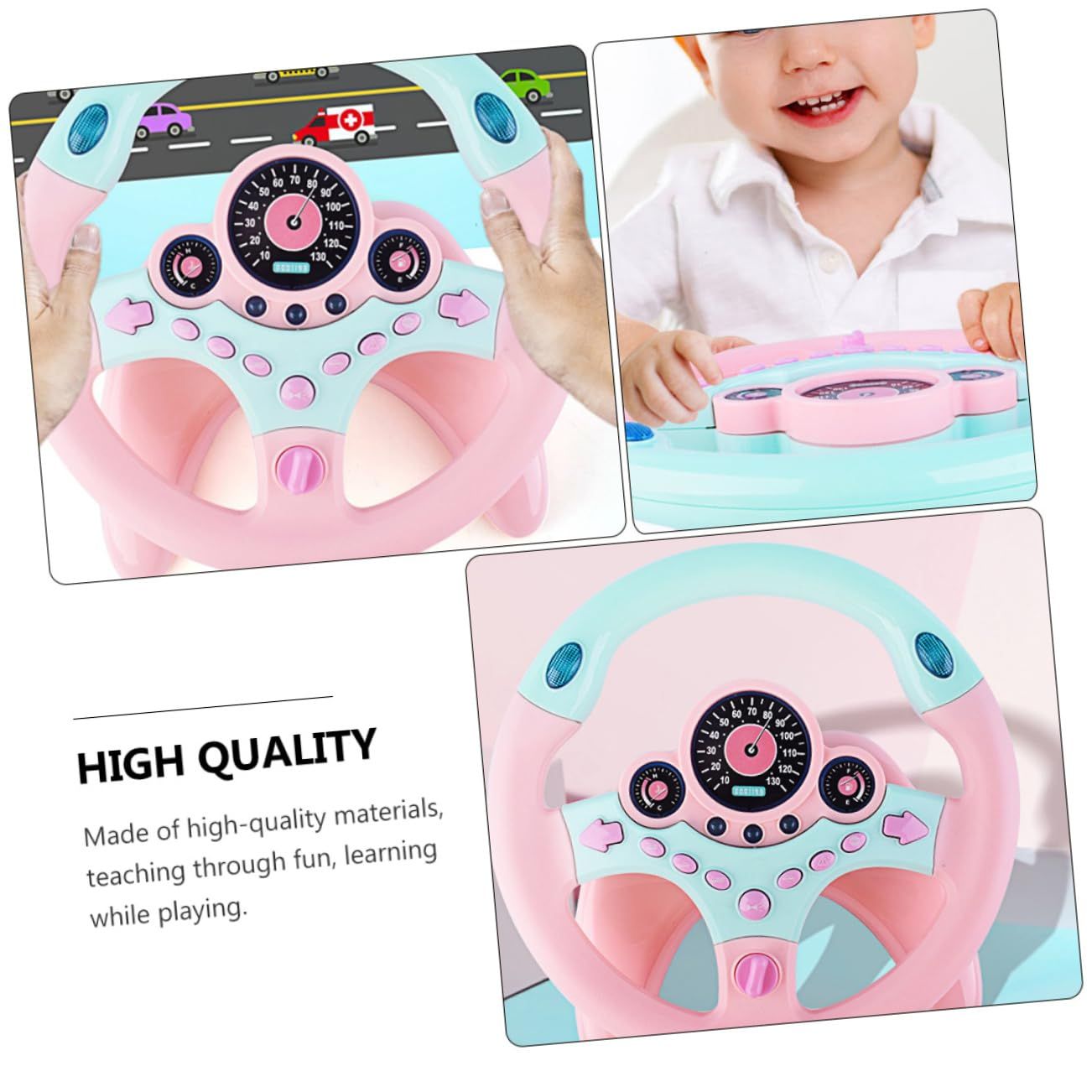 Driving Controller Driving Test Assistant Learing Education Toy with Light and Sound Effect for Adult and Kids (Pink-Blue)