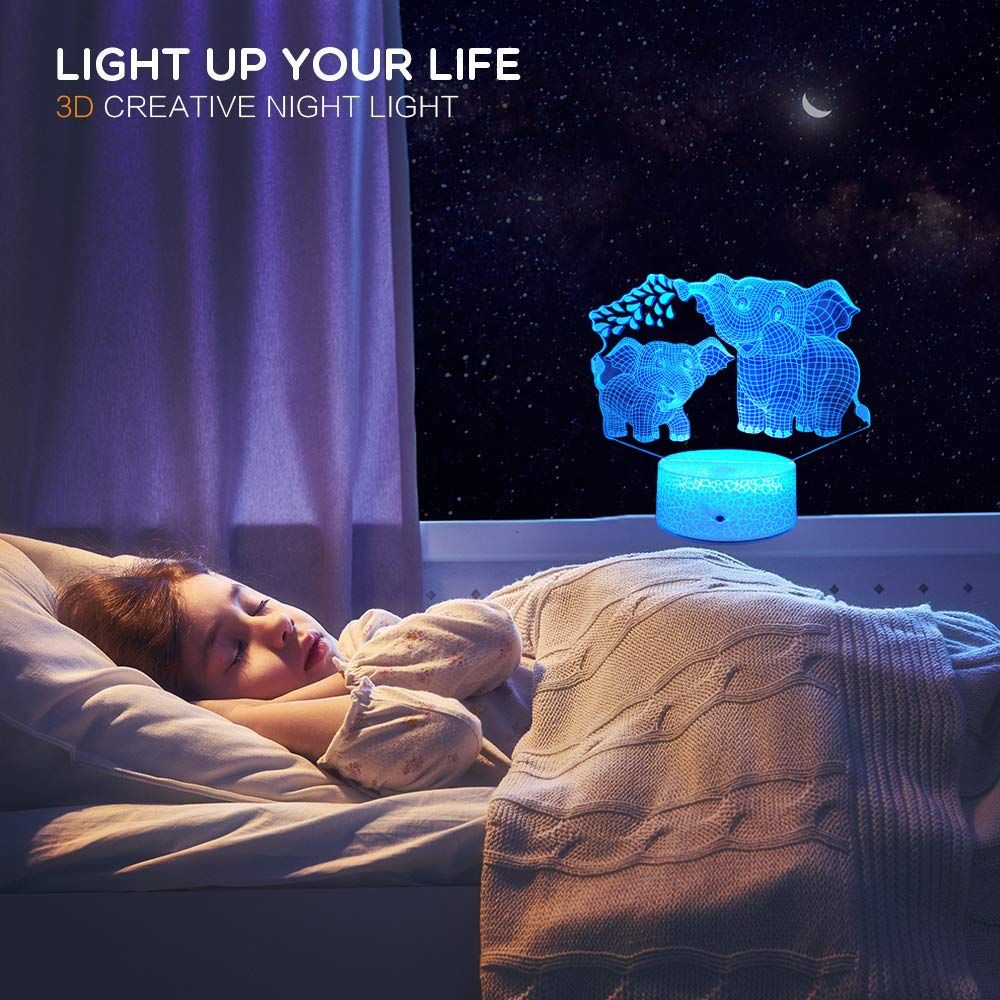 Elephant 3D Night Light for Kids 3D Lamp with 16 Colors Changing Remote Control Elephant Toys Women Baby Boys Gifts (Elephant)