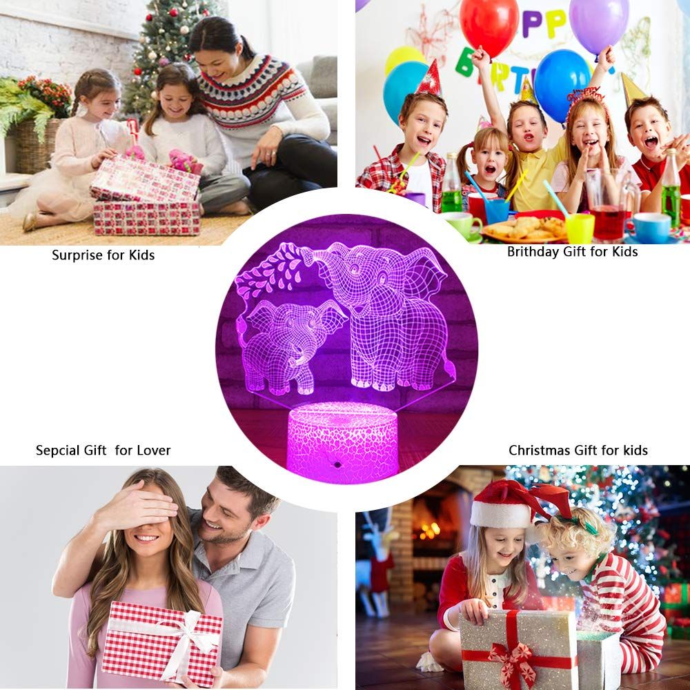 Elephant 3D Night Light for Kids 3D Lamp with 16 Colors Changing Remote Control Elephant Toys Women Baby Boys Gifts (Elephant)