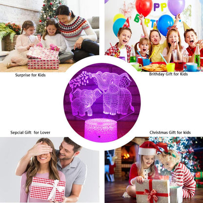 Elephant 3D Night Light for Kids 3D Lamp with 16 Colors Changing Remote Control Elephant Toys Women Baby Boys Gifts (Elephant)