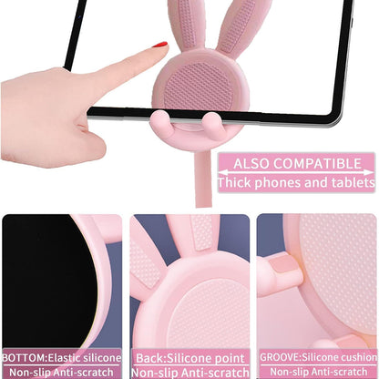 Cell Phone Stand,Angle Height Adjustable Bunny Phone Stand for Desk,Cute Rabbit Phone Holder Stand for Desk(Pink)