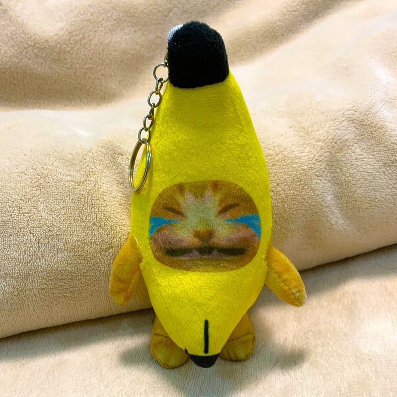 Sound Making Banana Cat Keychain Happy Funny Crying Banana Cat Plush Keychain （Two different expressions）