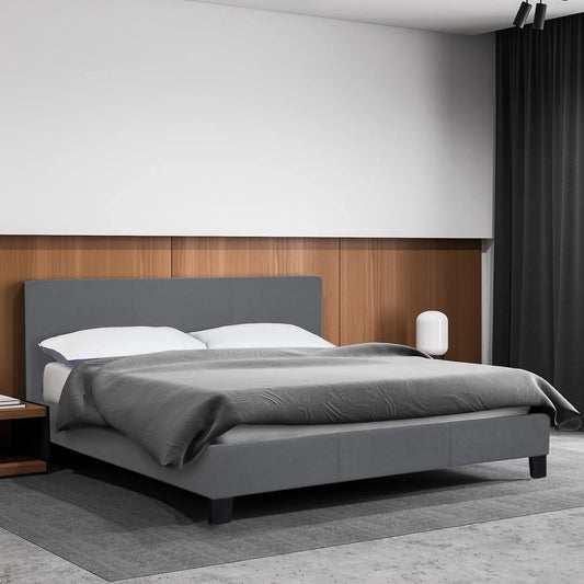 Milano Sienna Luxury Bed Frame Base And Headboard Solid Wood Padded Linen Fabric - Single - Grey - Mekamart Australia