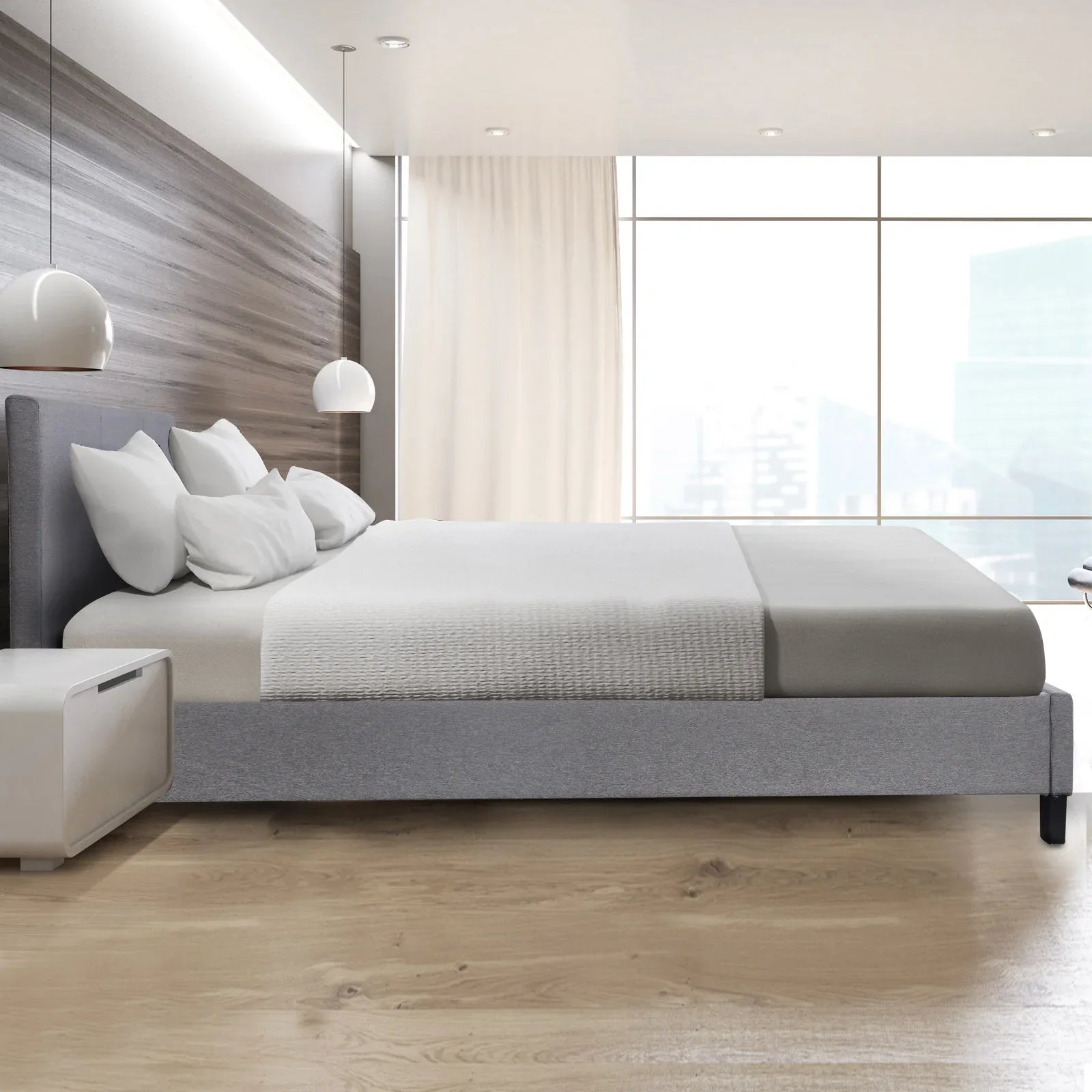 Milano Sienna Luxury Bed Frame Base And Headboard Solid Wood Padded Linen Fabric - Single - Grey - Mekamart Australia
