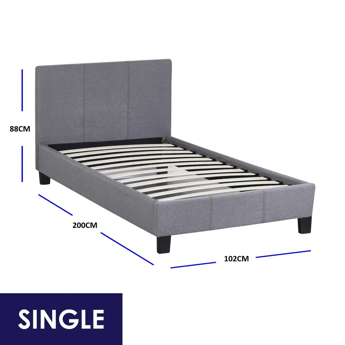 Milano Sienna Luxury Bed Frame Base And Headboard Solid Wood Padded Linen Fabric - Single - Grey - Mekamart Australia