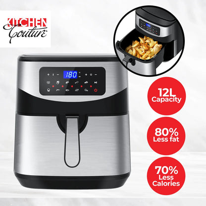 Kitchen Couture 12 Litre Air Fryer Multifunctional LCD One Touch Display Silver - Mekamart Australia