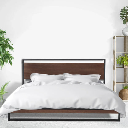 Milano Decor Azure Bed Frame With Headboard Black Wood Steel Platform Bed - Single - Black - Mekamart Australia