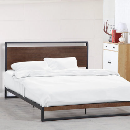 Milano Decor Azure Bed Frame With Headboard Black Wood Steel Platform Bed - Single - Black - Mekamart Australia