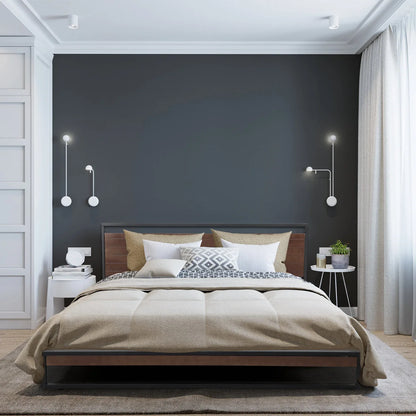 Milano Decor Azure Bed Frame With Headboard Black Wood Steel Platform Bed - Single - Black - Mekamart Australia