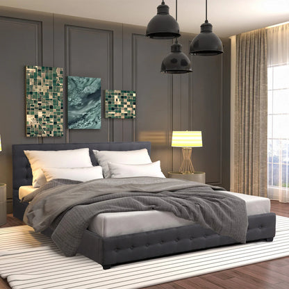 Milano Decor Eden Gas Lift Bed With Headboard Platform Storage Dark Grey Fabric - Single - Dark Grey - Mekamart Australia