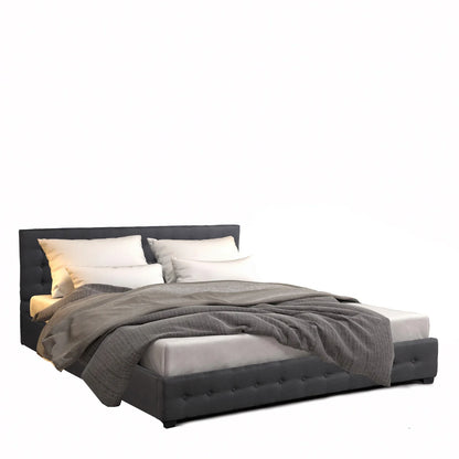 Milano Decor Eden Gas Lift Bed With Headboard Platform Storage Dark Grey Fabric - Single - Dark Grey - Mekamart Australia