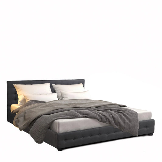 Milano Decor Eden Gas Lift Bed With Headboard Platform Storage Dark Grey Fabric - Single - Dark Grey - Mekamart Australia