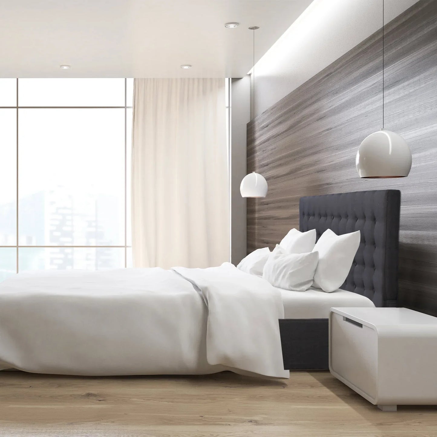 Milano Decor Eden Gas Lift Bed With Headboard Platform Storage Dark Grey Fabric - Single - Dark Grey - Mekamart Australia
