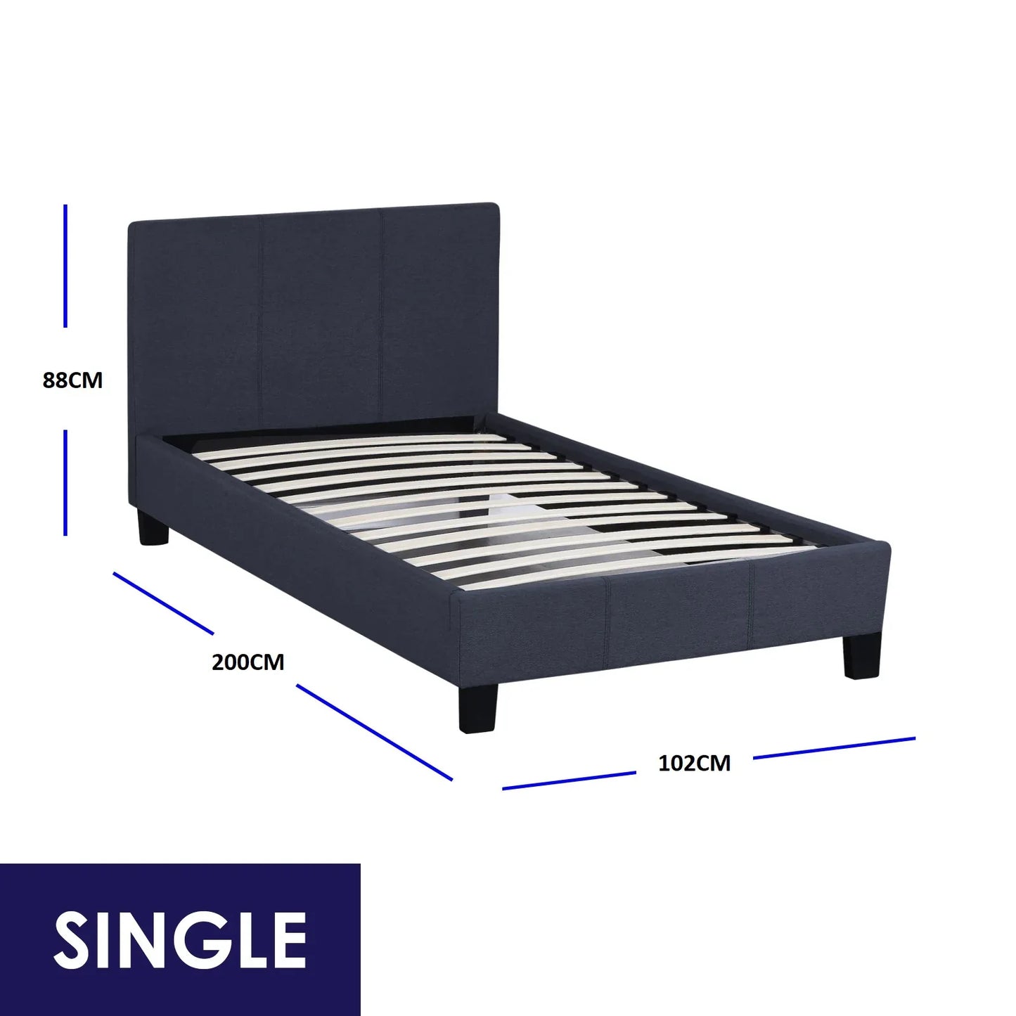 Milano Sienna Luxury Bed Frame Base And Headboard Solid Wood Padded Linen Fabric - Single - Charcoal - Mekamart Australia
