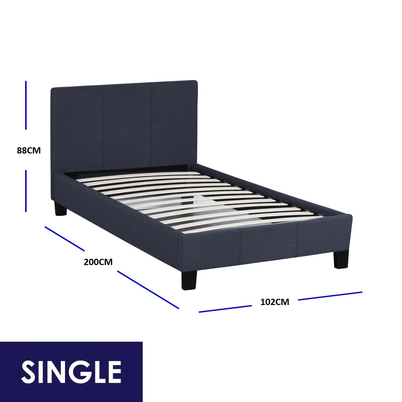 Milano Sienna Luxury Bed Frame Base And Headboard Solid Wood Padded Linen Fabric - Single - Charcoal - Mekamart Australia
